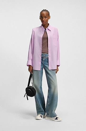 Srajce BOSS Oversized Cotton Poplin Blouse Roza | 50542970, 1