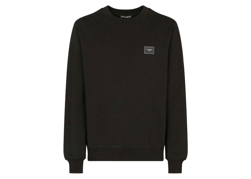 Pulover Dolce & Gabbana Jersey Branded Plate Sweatshirt Black Črna | G9PD3TFU7DUN0000