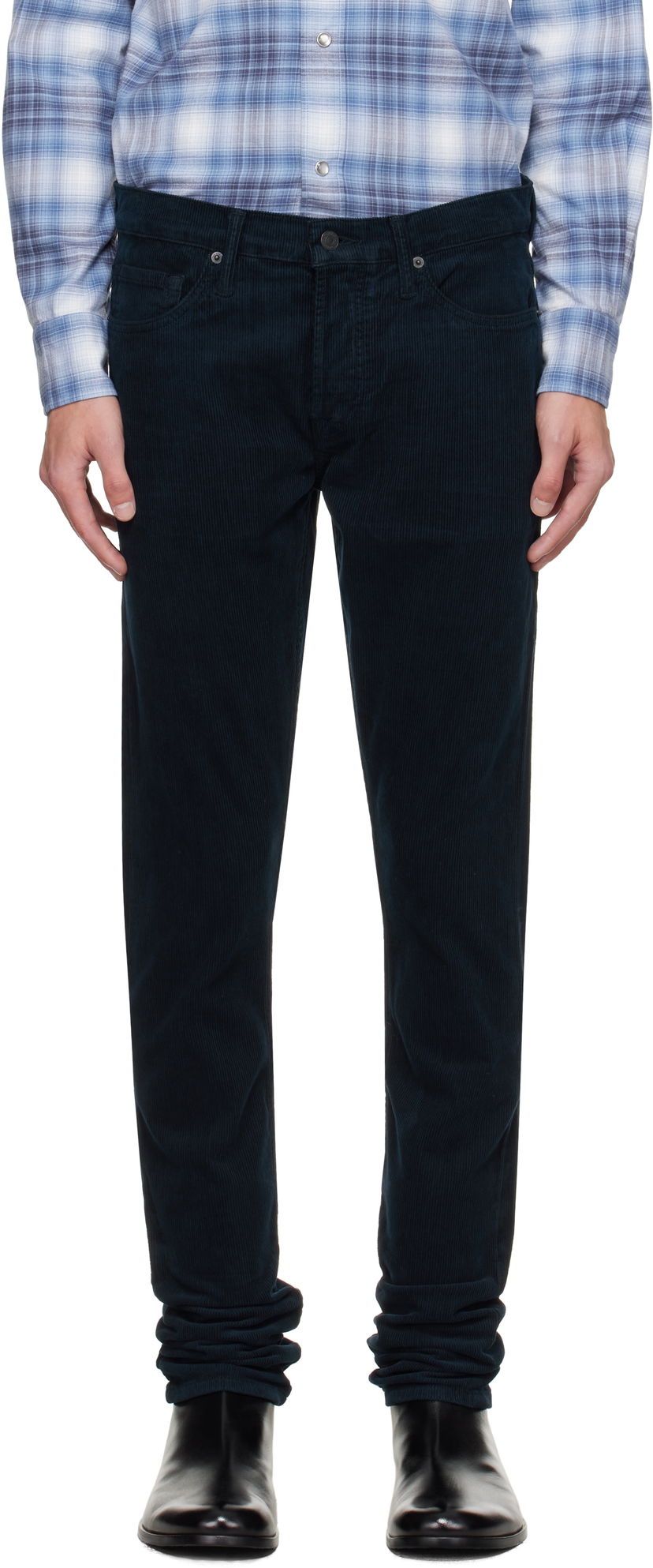 Hlače Tom Ford TOM FORD 12 Waves Corduroy Slim Fit Stretch Trousers Mornarica | DPS001-DMC081