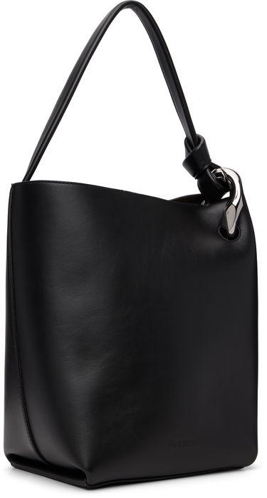 Torba za čez ramo JW Anderson Corner Bucket Leather Shoulder Bag with Knot Detail and Sculptural Hardware Črna | HB0738-LA0232, 3