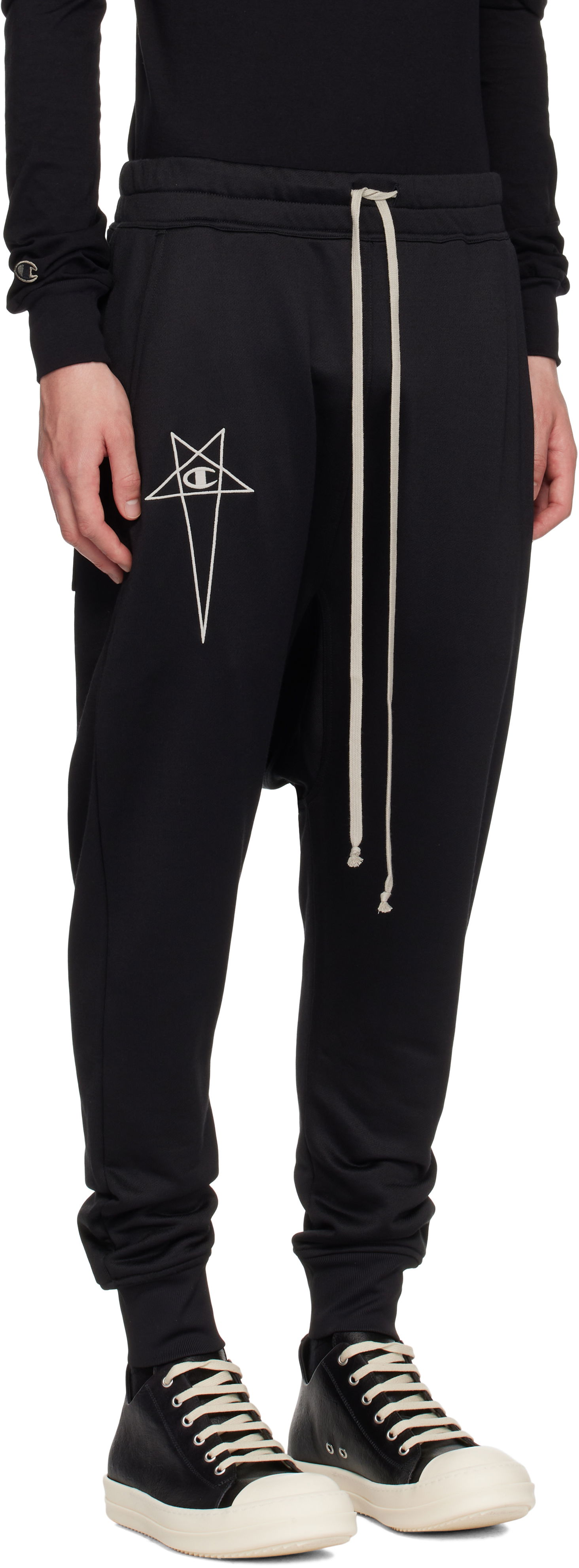 Trenirka Rick Owens Rick Owens Champion Edition Prisoner Drawstring Sweatpants Črna | CM01E1689 CHJS SHINY SWEAT JERSE, 1