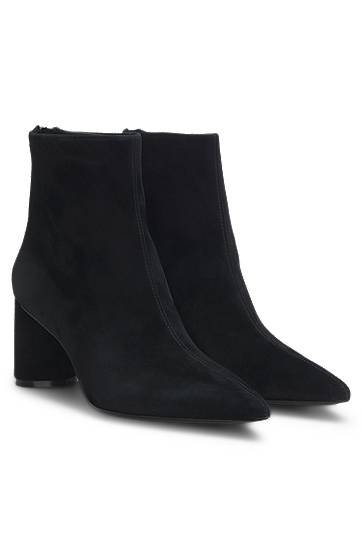 Superge in čevlji BOSS Suede Ankle Boots with Block Heel and Pointed Toe Črna | 50548812, 0