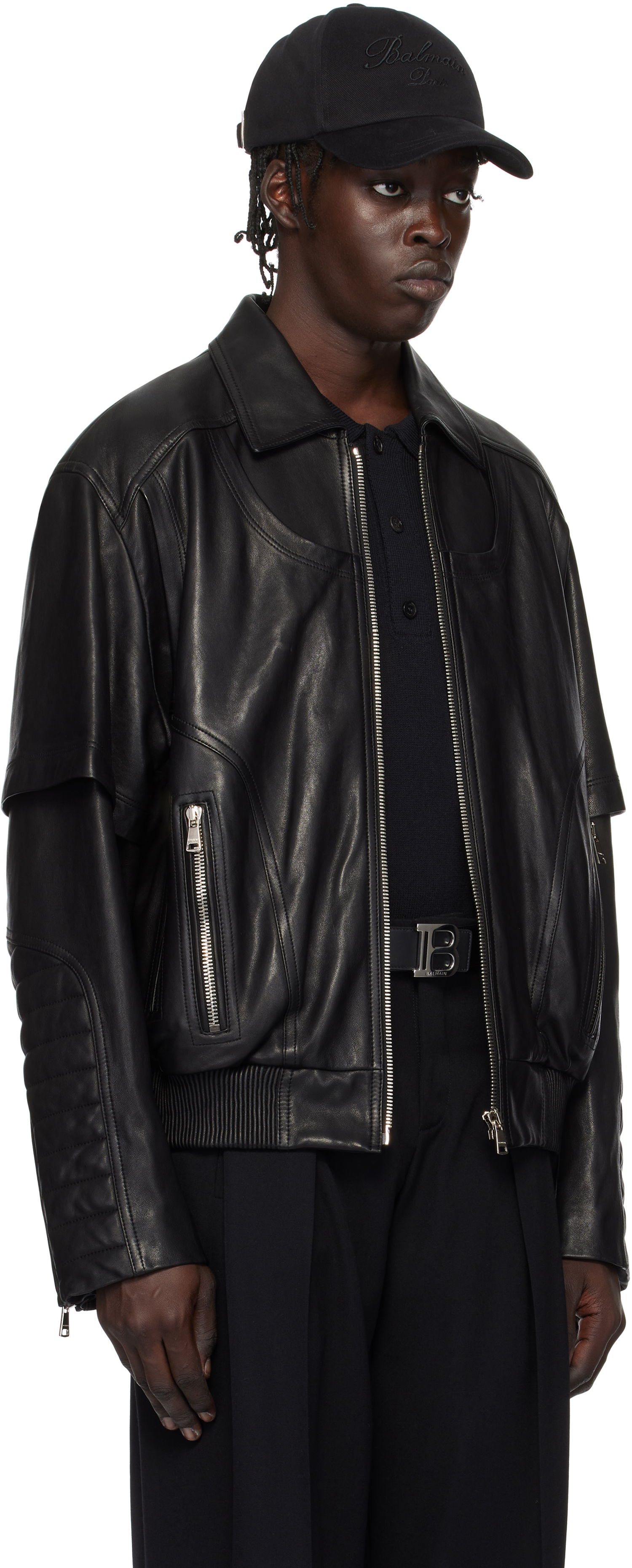 Bomber jakna Balmain Balmain Layered Leather Jacket Črna | EH1TF936LC62, 1