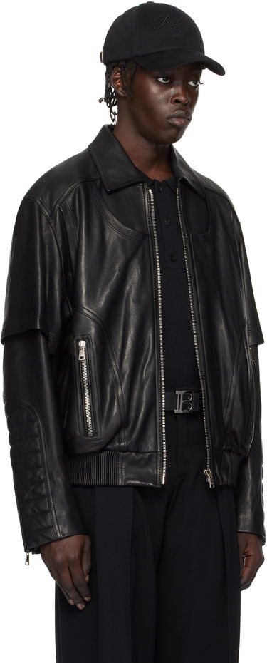 Bomber jakna Balmain Balmain Layered Leather Jacket Črna | EH1TF936LC62, 1