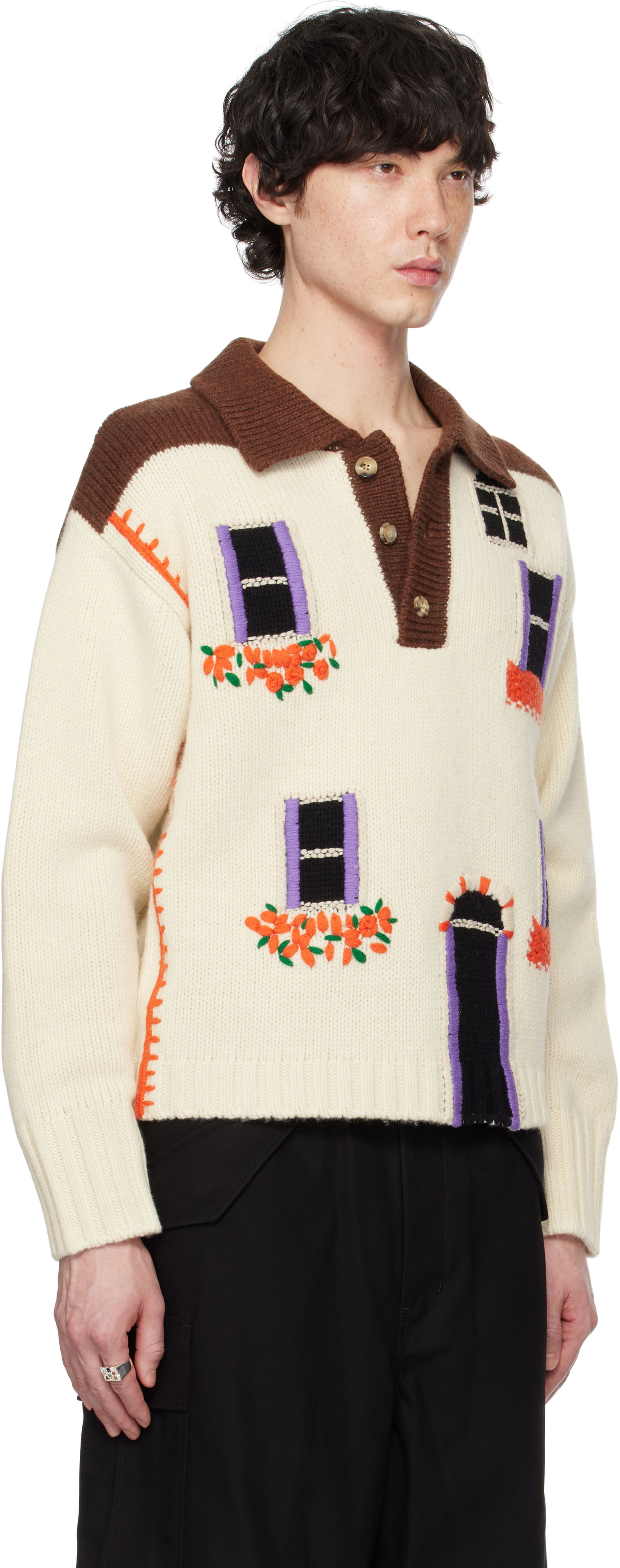 Pleteni pulover JW Anderson JW Anderson House Intarsia Polo Sweater Večbarvna | KW1347-YN0413, 1