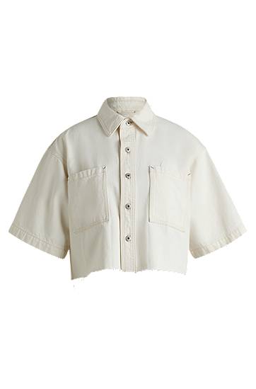 Srajce BOSS Cropped Denim Blouse with Raw Hem Bela | 50537471