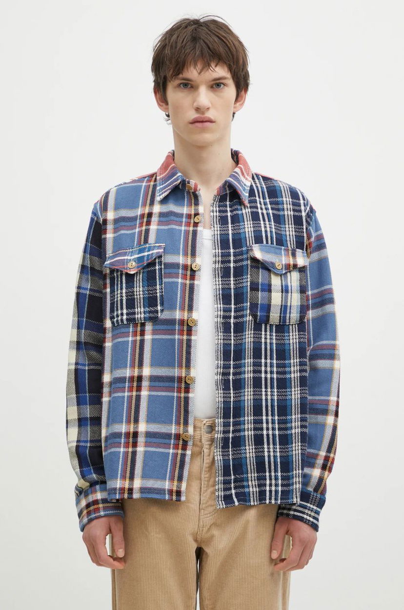 Srajce Human Made Crazy Check Relaxed Longsleeve Shirt Modra | HM28SH014