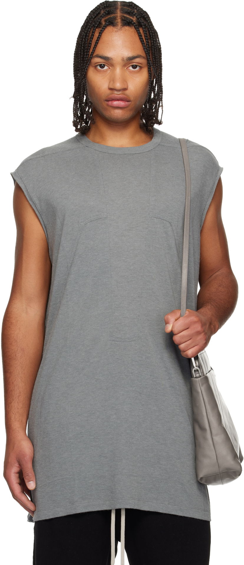 Majica brez rokavov Rick Owens Concordians Splintered Tarp Paneled Sleeveless T-shirt Siva | RU02E1168 JR