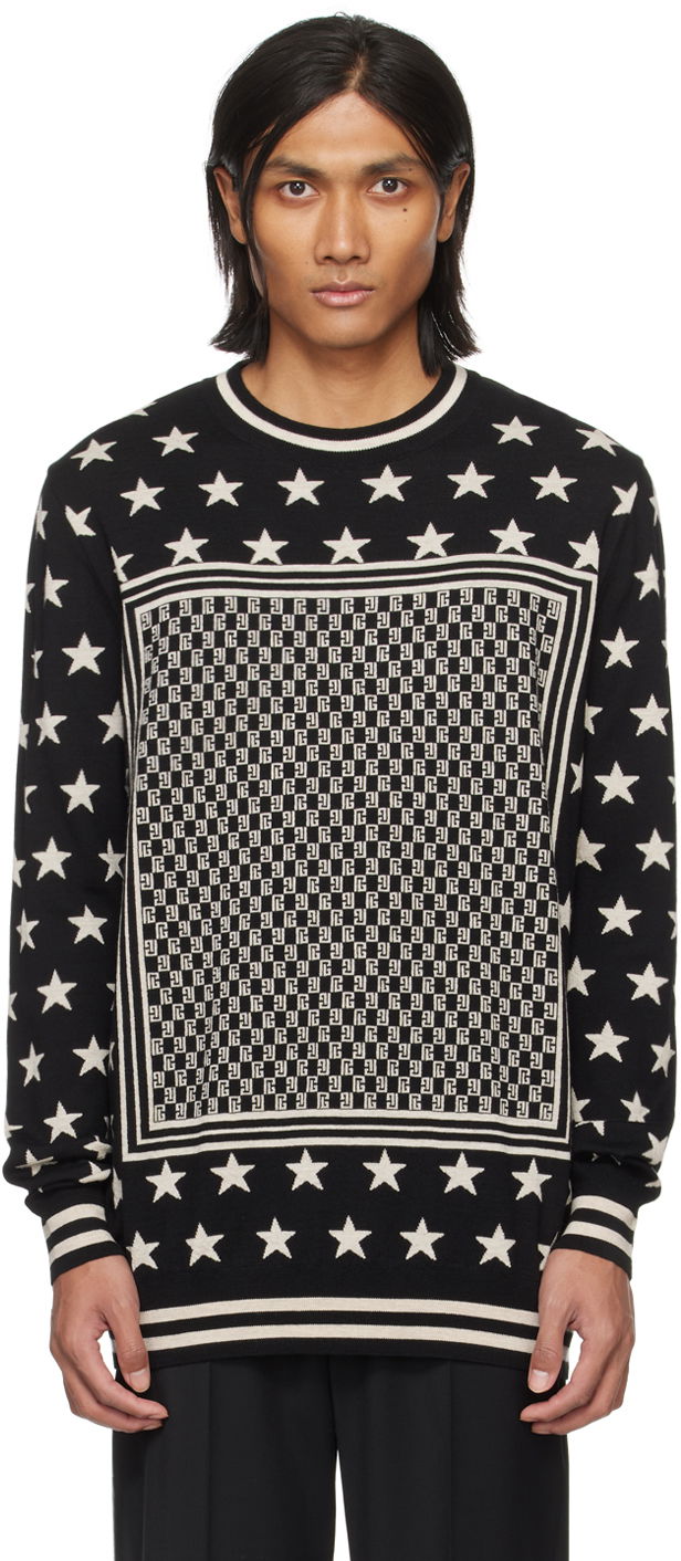 Pleteni pulover Balmain Mini Monogram Stars Sweater Črna | CH1KD000KF77