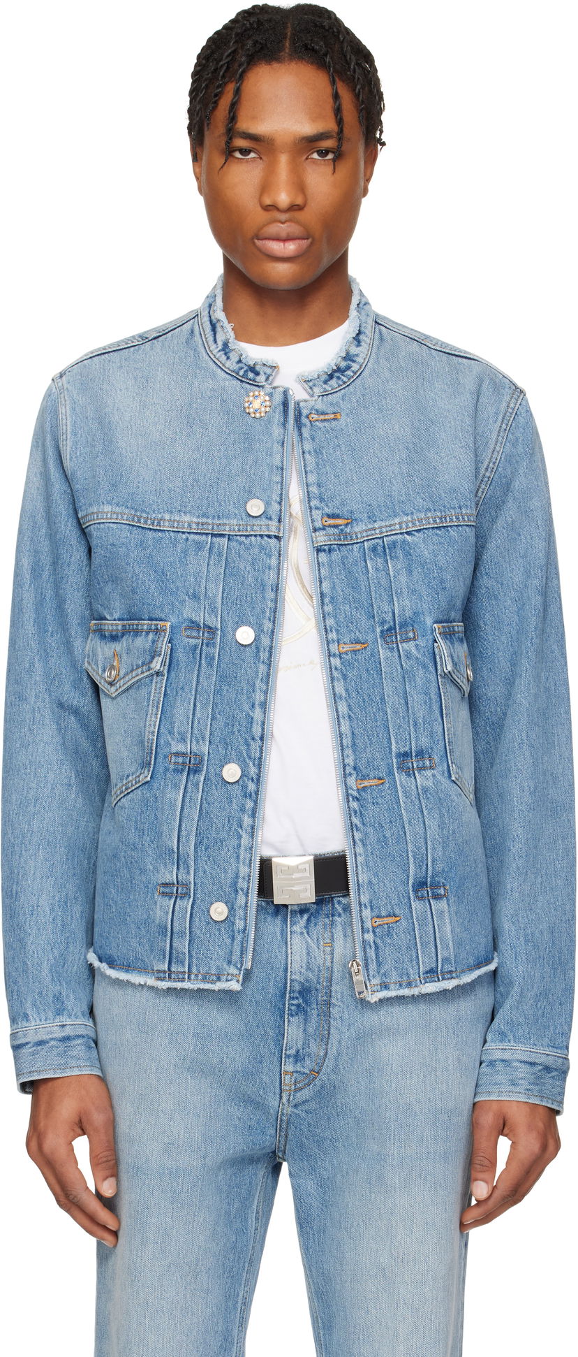Jakna Givenchy Givenchy Reworked Biker Denim Jacket Modra | BM01BE5YCH415