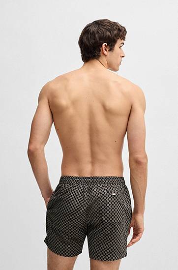 Kratke hlače BOSS All-Over Print Drawstring Swim Shorts Črna | 50518968, 1