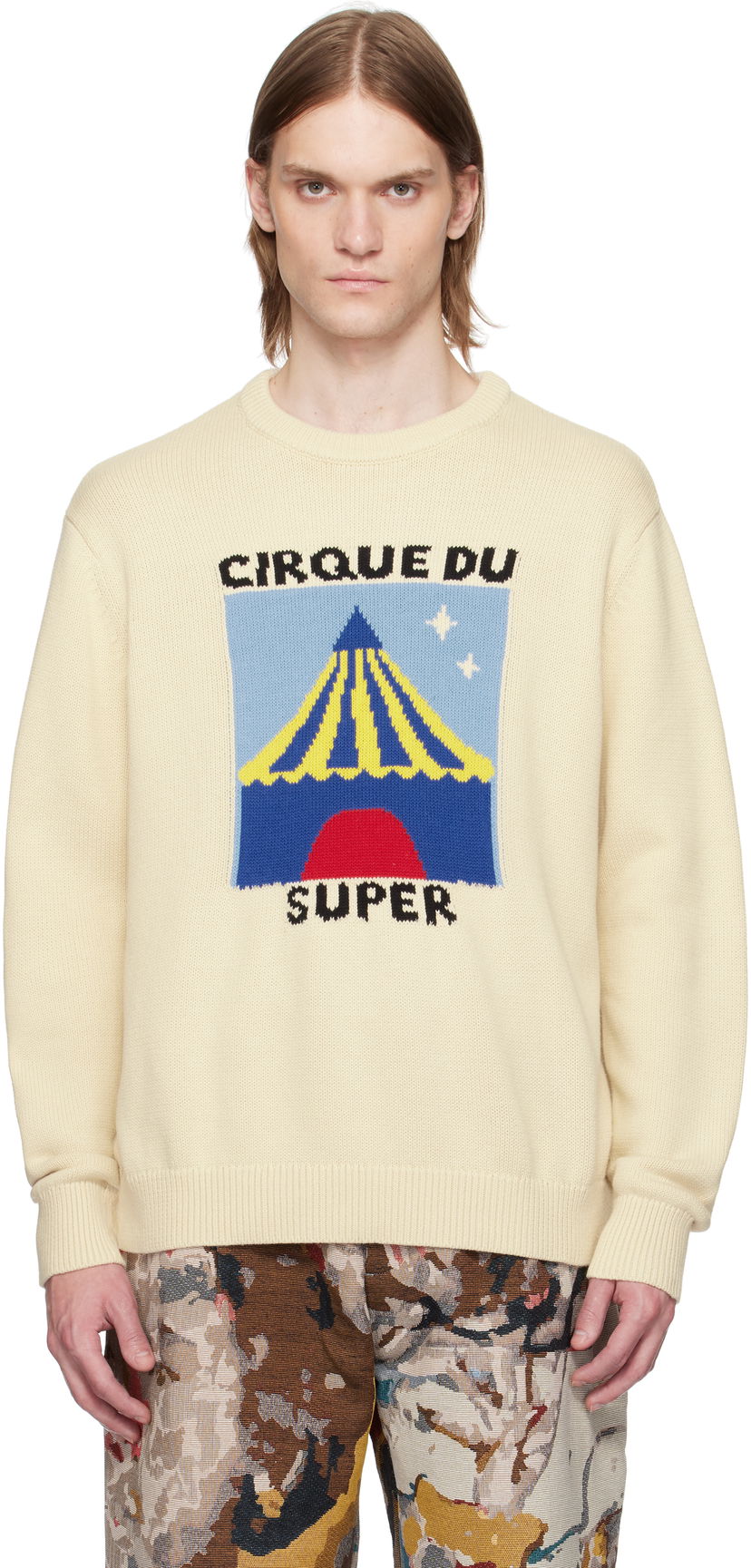Pleteni pulover KidSuper KidSuper 'Super' Tent Graphic Sweater Bež | SS25-SW-13