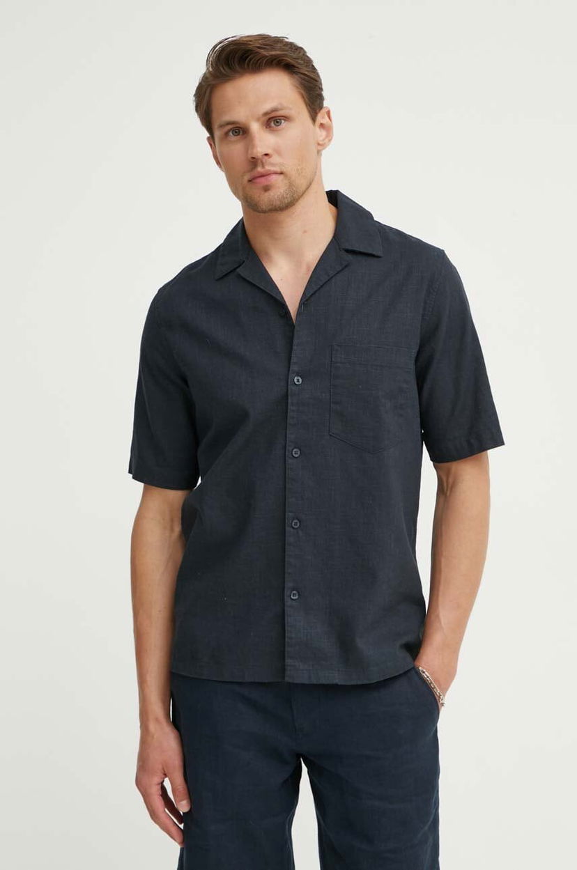 Srajce Samsoe Samsoe Samsoe Samsoe SAOSCAR Linen Blend Resort Shirt Mornarica | M24200074