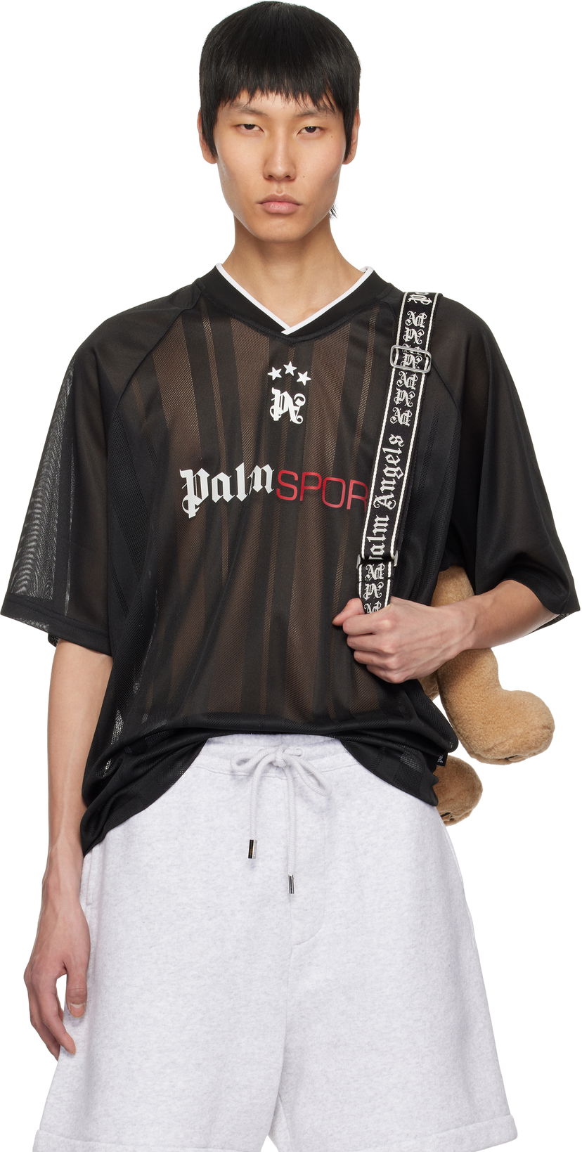 Dres Palm Angels Palm Angels 'Palm Sport' Mesh T-Shirt Črna | PMAA104S25FAB0011003