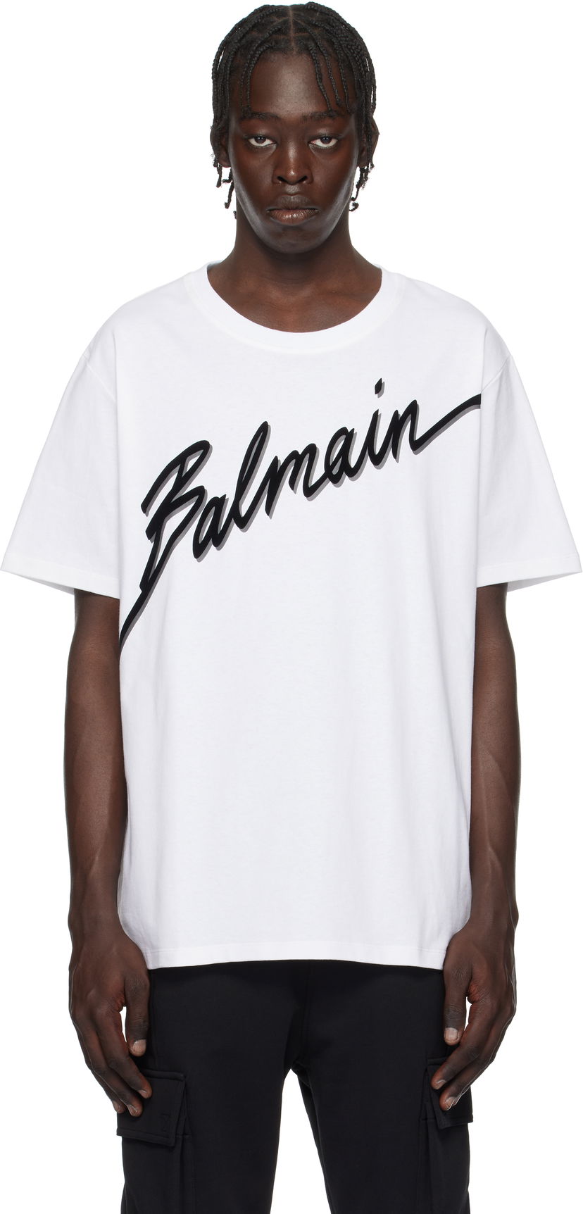 Majica Balmain Flocked Logo T-Shirt Bela | EH1EG010BC86