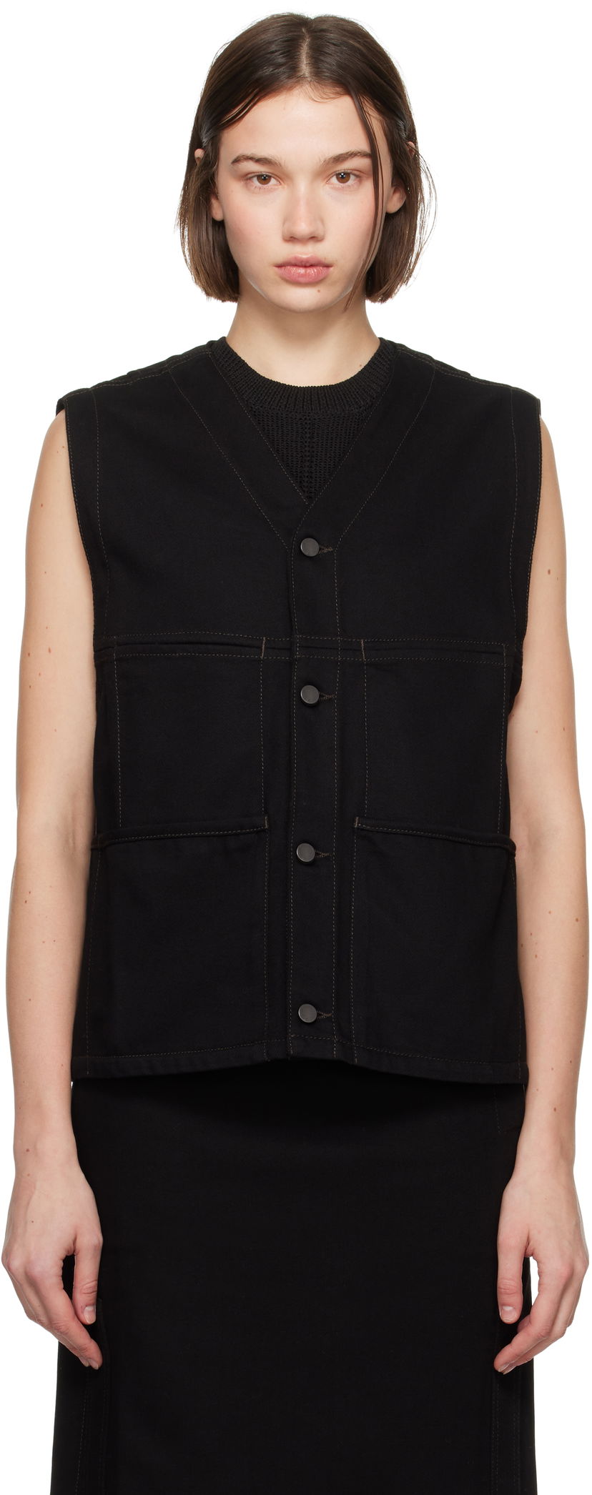 Telovnik LEMAIRE Lemaire Y-Neck Denim Vest Črna | OW1109 LD1004