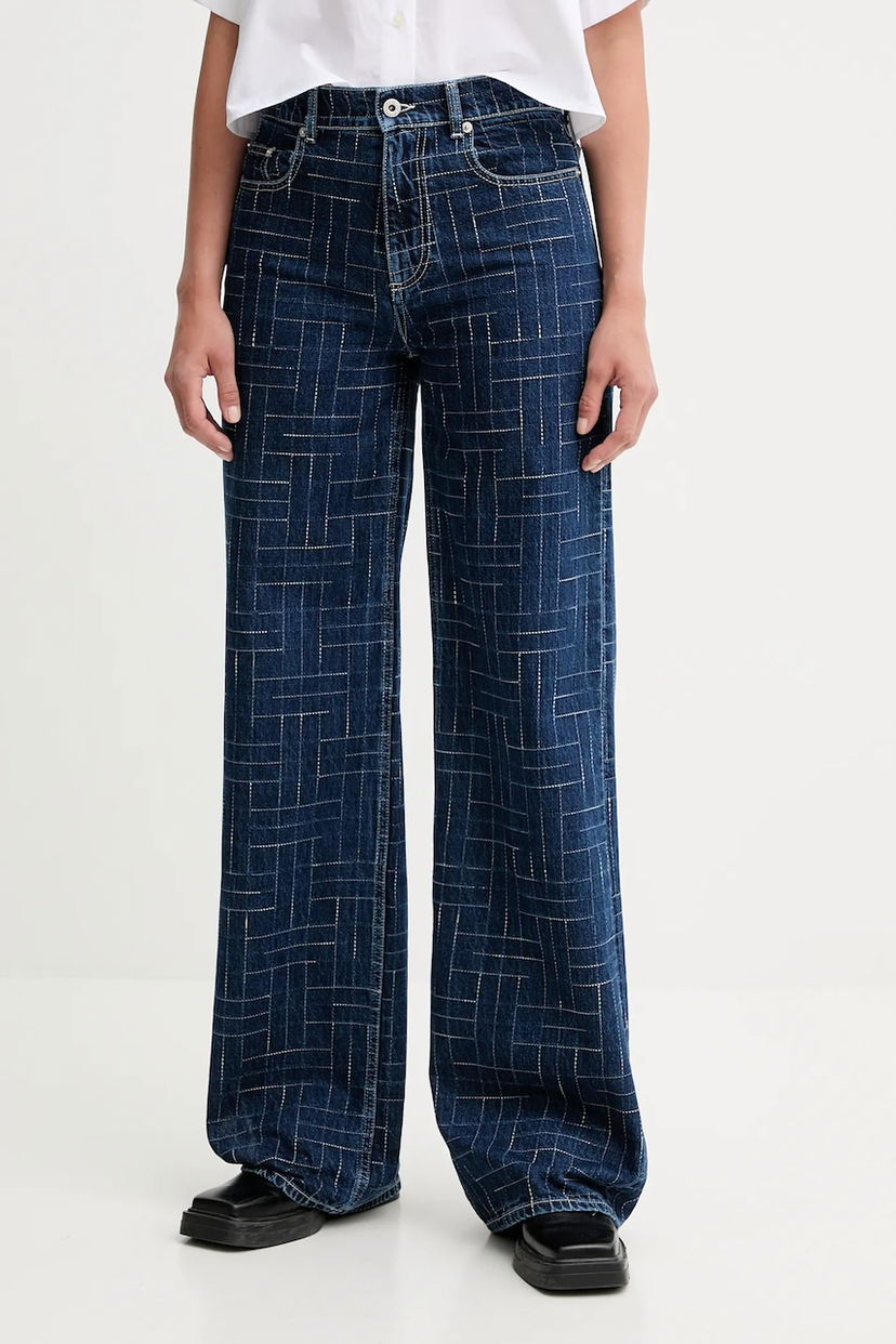 Kavbojke KENZO Kenzo Wide Leg Jeans with Geometric Stitching Modra | FF62DP2176V3