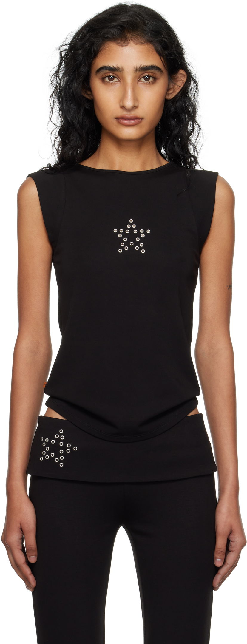 Majica brez rokavov Miaou Miaou Lucia Eyelet Tank Top Črna | 7197HJBSSB