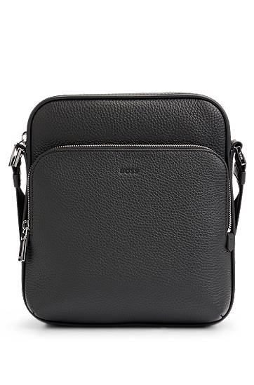 Torba za čez ramo BOSS Reporter bag in Italian leather with embossed logo Črna | 50529288