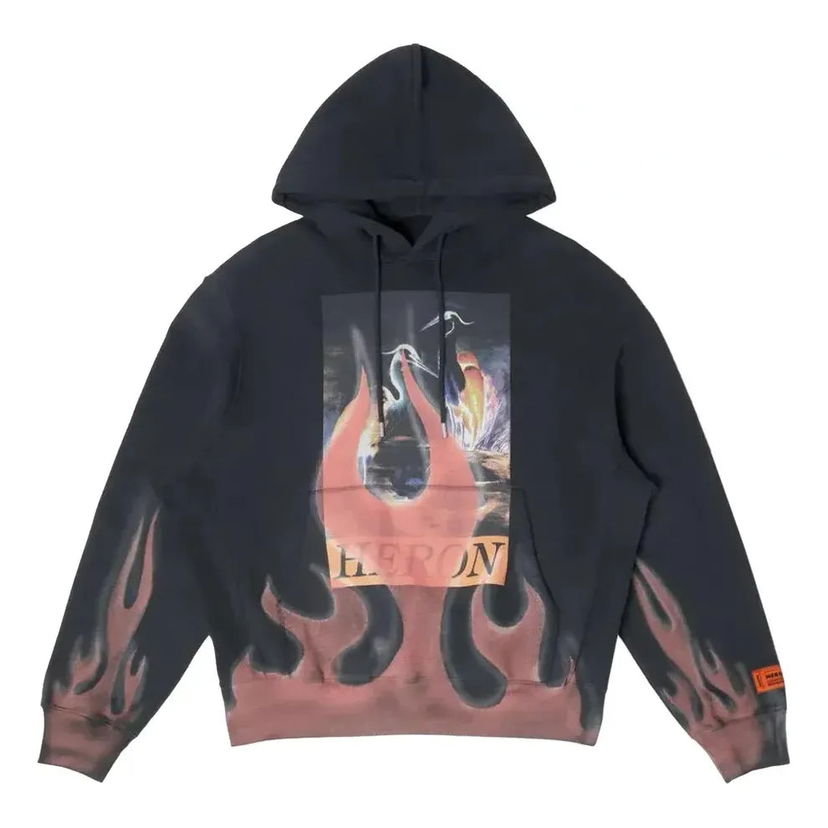 Pulover HERON PRESTON Heron Preston Times Flames Graphic Print Hoodie Črna | HMBB024S23JER0071025