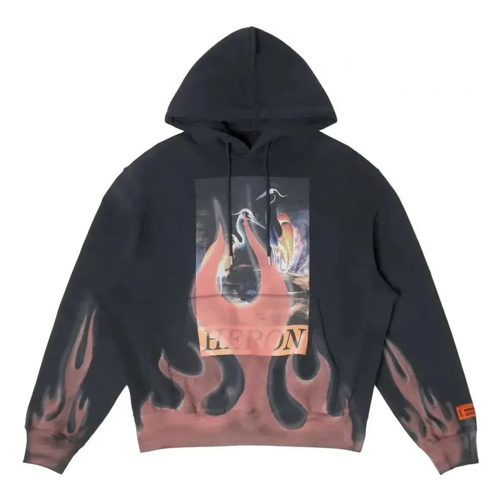 Pulover HERON PRESTON Heron Preston Times Flames Graphic Print Hoodie Črna | HMBB024S23JER0071025, 0
