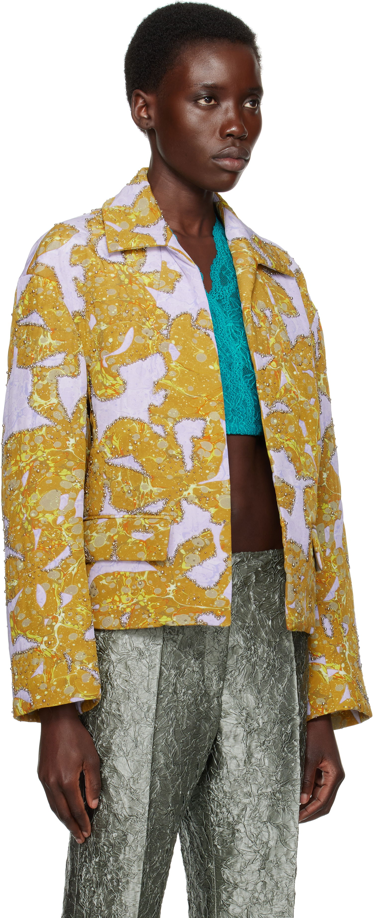 Jakna Dries Van Noten Dries Van Noten Beaded Floral Print Jacket Rumena | 251-010520-1082, 1