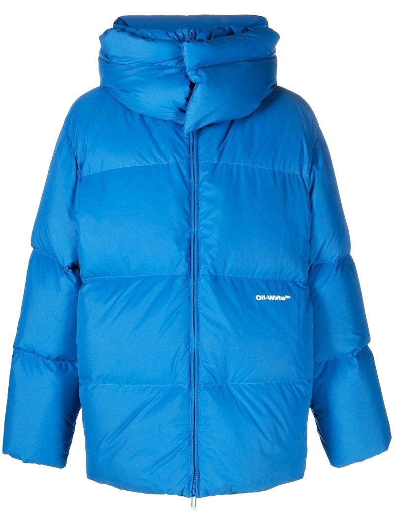 Puhovka Off-White Logo-Print Padded Jacket Blue Modra | OMED045F22FAB0014501