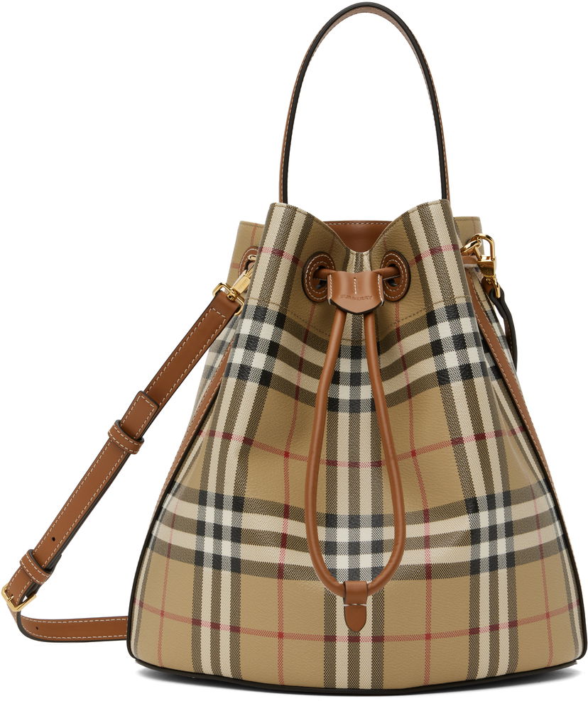 Torbica Burberry Burberry Vintage Check & Leather Drawstring Bucket Bag Bež | 8109795