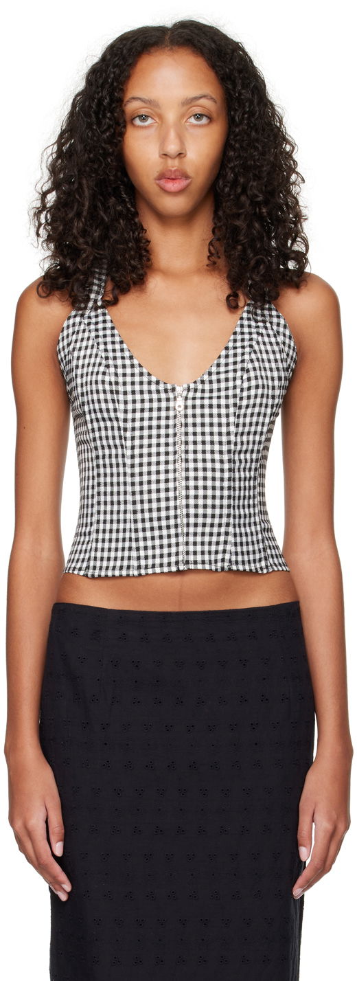 Majica brez rokavov Miaou Miaou Work Capsule Valda Gingham Corset Top Črna | 7056GINOND, 0