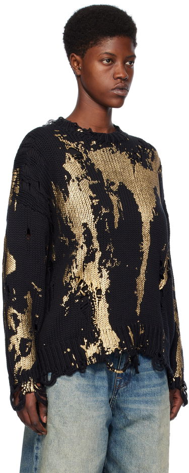Pleteni pulover R13 R13 Printed Distressed Sweater Črna | R13WY197-Y126B, 4