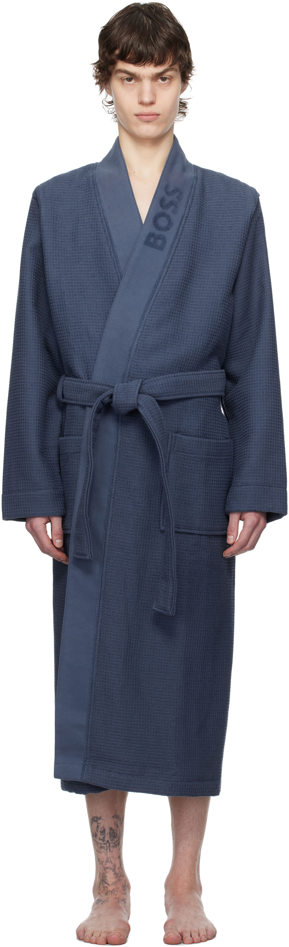Pižame BOSS BOSS Waffle-Structure Dressing Robe Modra | 50469787, 0