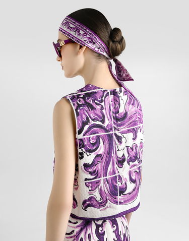 Krop-top Dolce & Gabbana Dolce & Gabbana Majolica Print Crop Top Lila | F7AU2TFP9AKHP5DQ, 3