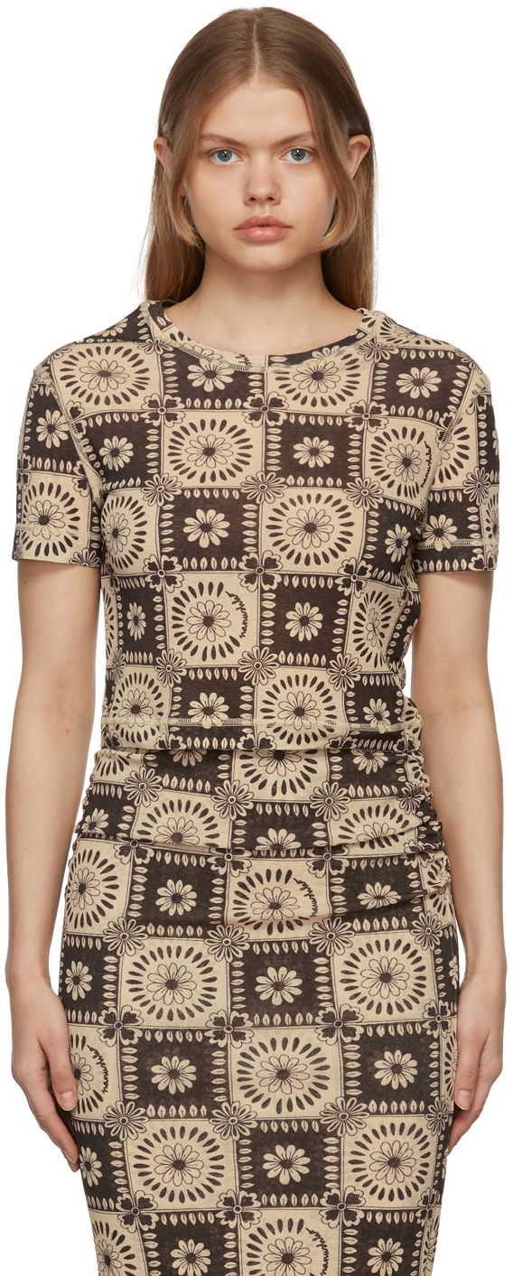Majica Nanushka Tile Print T-Shirt Rjava | NW22RSTP01977