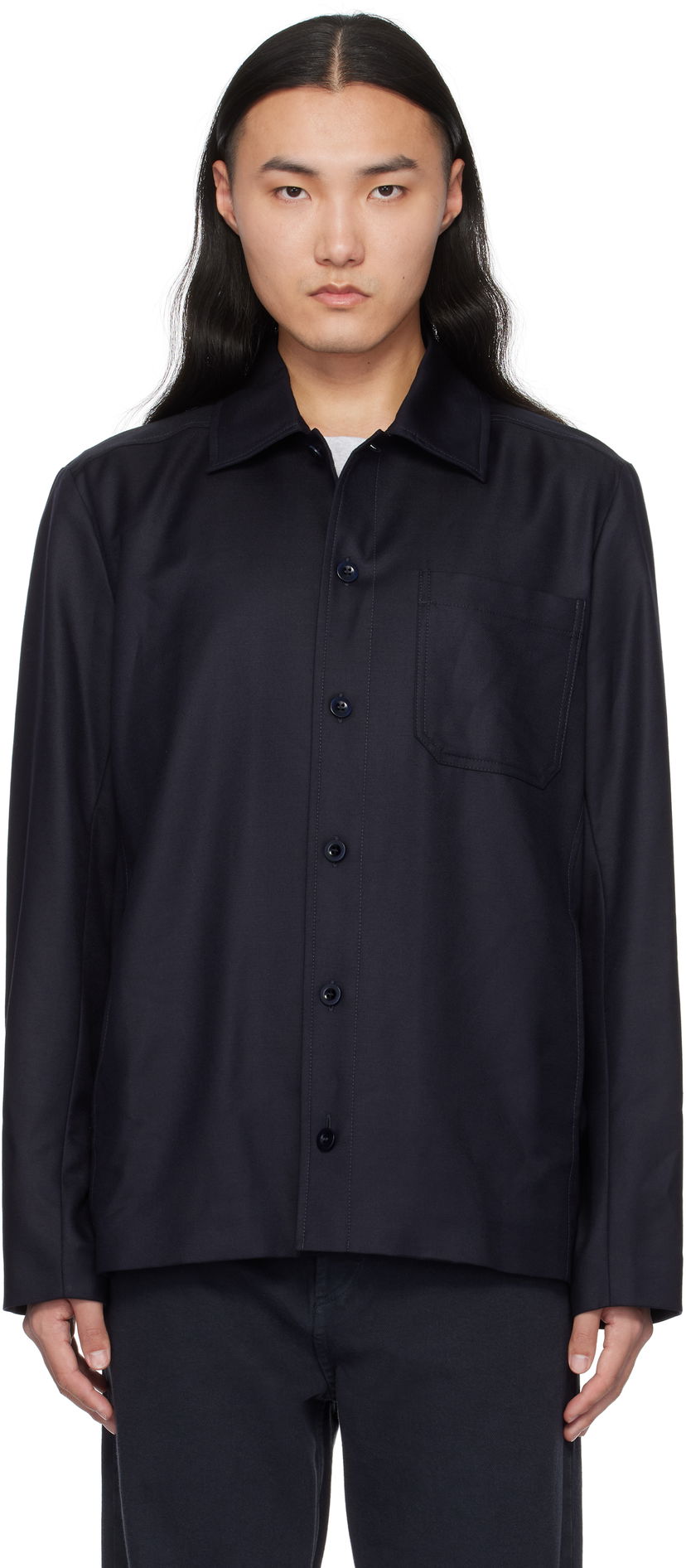 Srajce A.P.C. Button-Up Regular-Fit Overshirt Modra | LYAAV-H02991