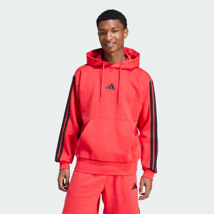 Pulover adidas Performance Essentials 3-Stripes Fleece Hoodie Rdeča | JE6298