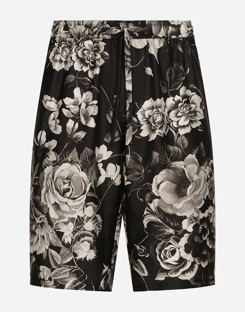 Kratke hlače Dolce & Gabbana Floral-Print Silk Shorts Črna | GV37ATIS1VSHN5DY