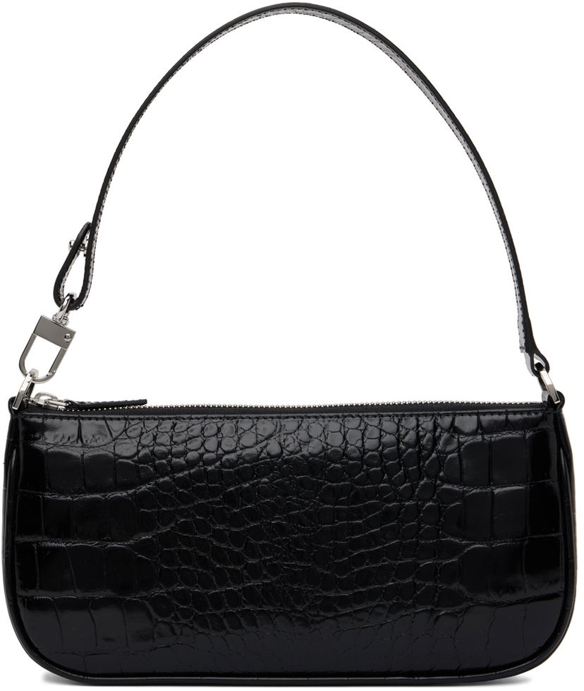 Torbica BY FAR Croc Embossed Leather Shoulder Bag Črna | 19PFRCLSBLDMED