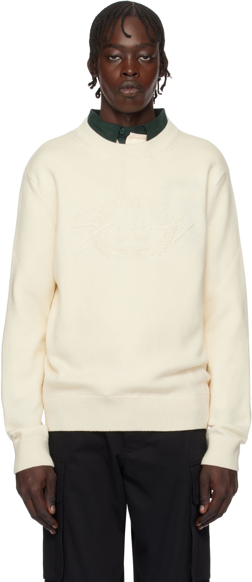 Pleteni pulover Givenchy Medallion Detail Wool Sweater Bela | BM90TW4YLC272
