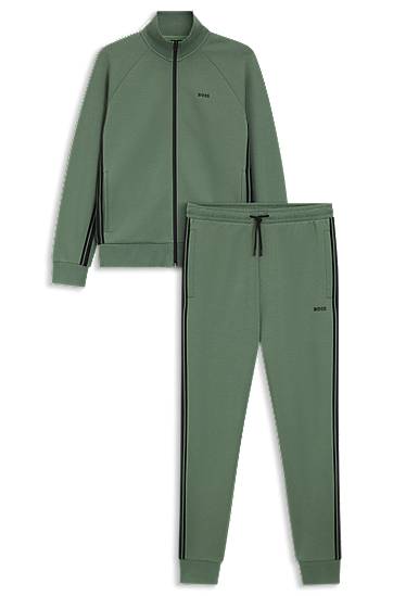 Trenirka BOSS Regular-fit tracksuit set in stretch cotton with striped trims Zelena | 50543886, 0