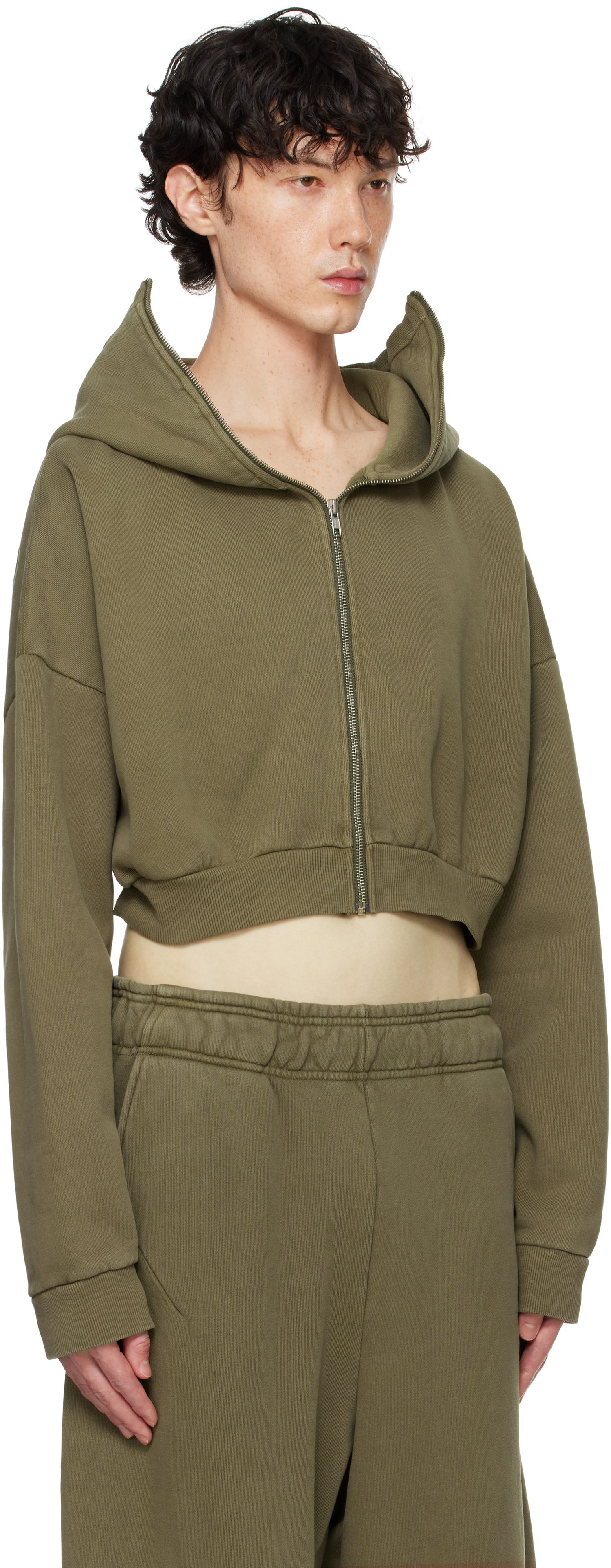 Pulover Entire Studios Entire Studios Cropped Full-Zip Hoodie Zelena | ES2156MI, 1