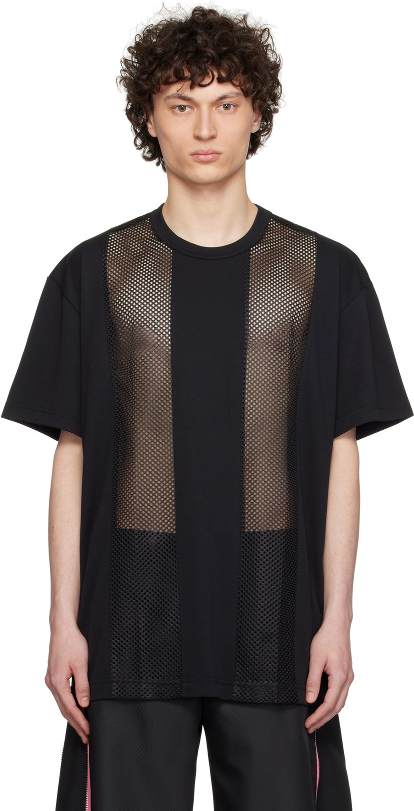 Majica Comme des Garçons Homme Plus Polyester Piqué and Mesh T-Shirt Črna | PO-T016-051