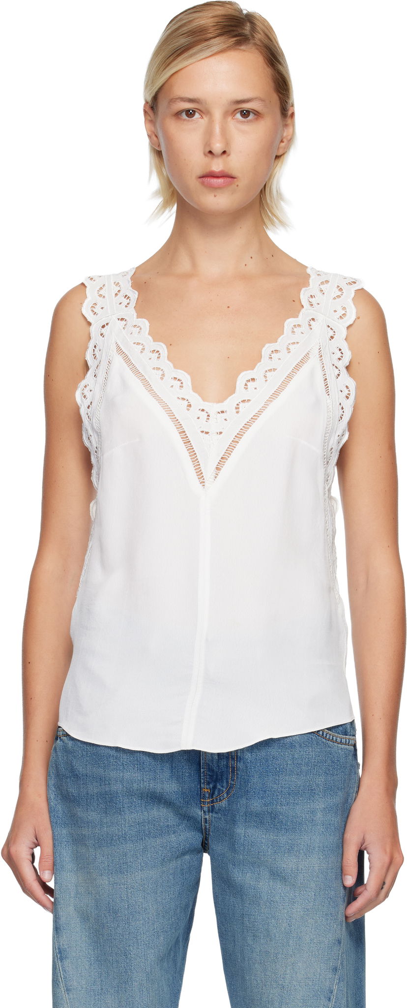 Majica brez rokavov ISABEL MARANT Fradela Lace-Trim Tank Top Bela | HT0663FA-C3J11I