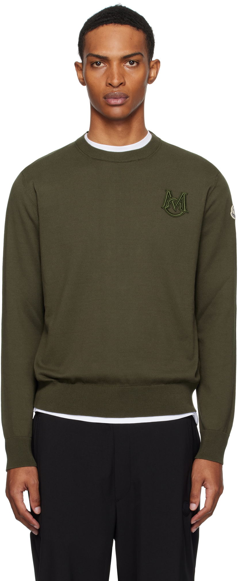 Pleteni pulover Moncler Moncler Embroidered Monogram Cotton Sweater Zelena | K20919C00013M1113
