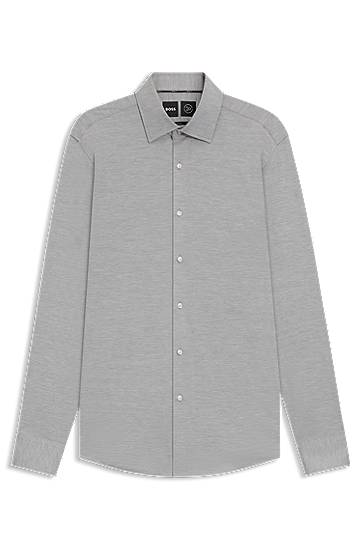 Srajce BOSS Slim-fit shirt in brushed performance-stretch flannel Siva | 50550563