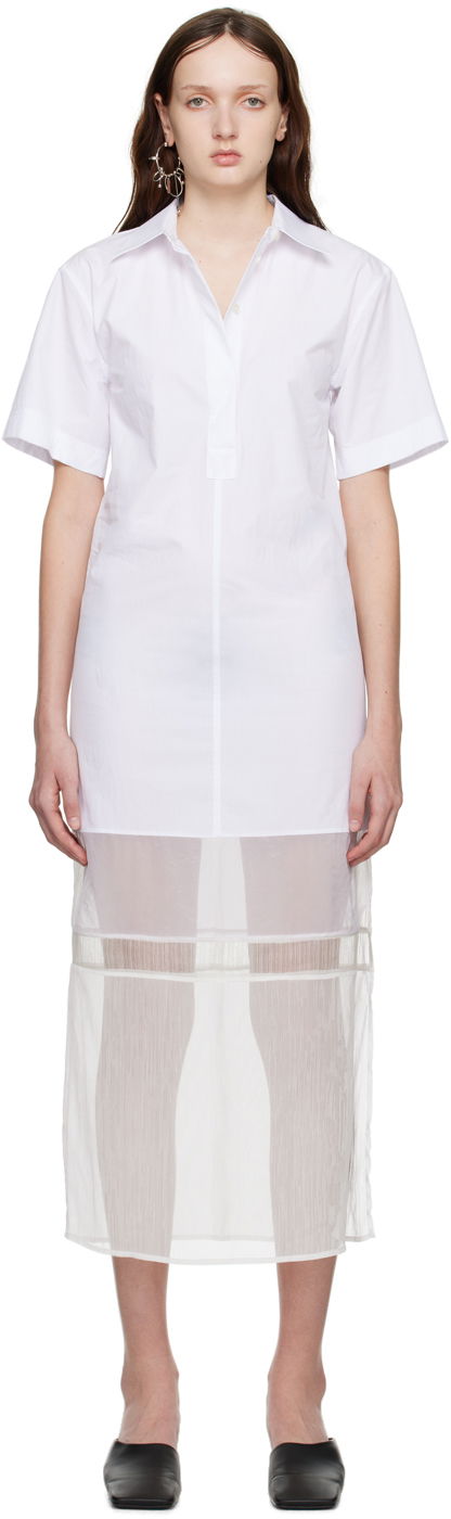 Obleke Helmut Lang Helmut Lang Combo Shirt Midi Dress Bela | N01HW602