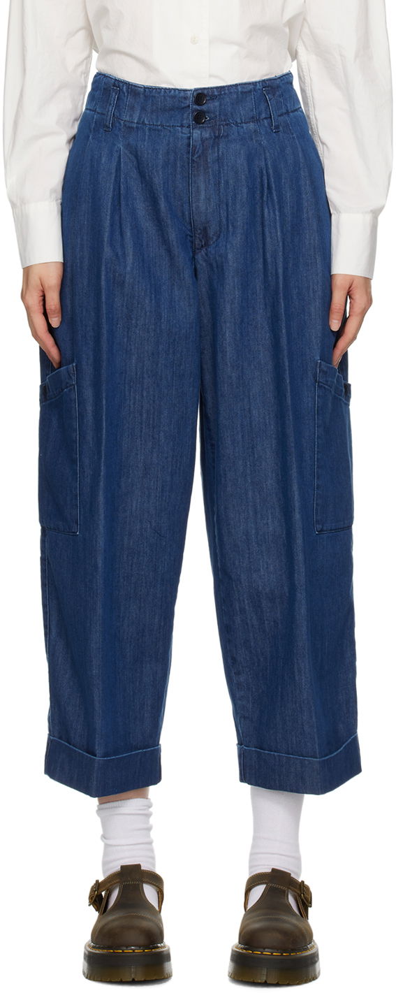 Kavbojke YMC Pleated Wide-Leg Jeans Modra | Q4WAF