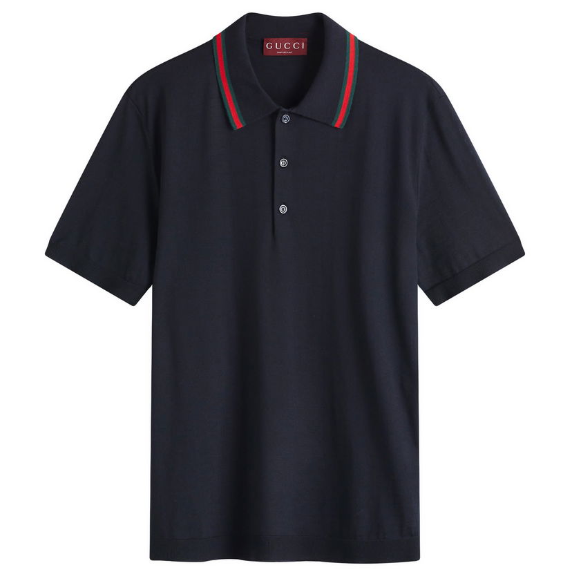 Polo majica Gucci Gucci Men's Fine Gauge Wool Polo Shirt, Large Mornarica | 819225-XKEJV-4060