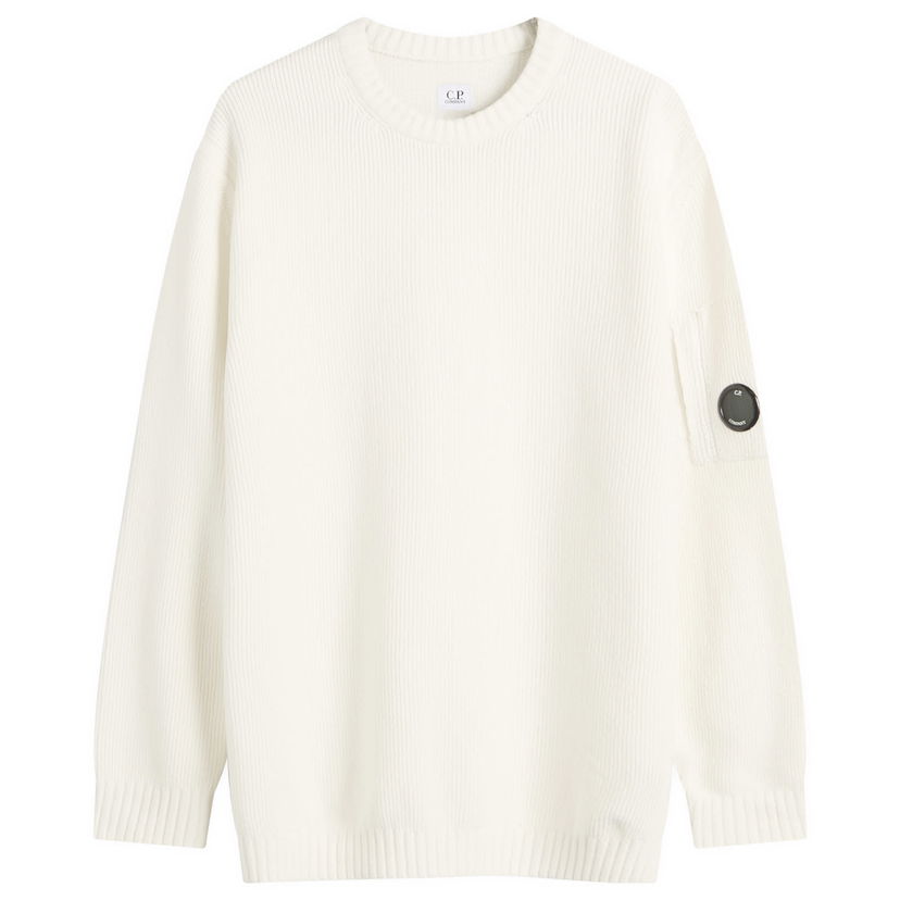Pleteni pulover C.P. Company Chenille Ribbed Knit Jumper, Size Large Bela | 19CMKN017A-005558G-103
