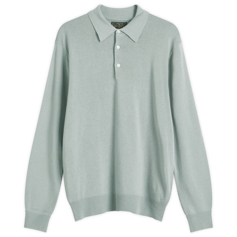 Polo majica BEAMS 12g Knit Long Sleeve Polo Shirt, Size Large Zelena | 3812-0005-156-71