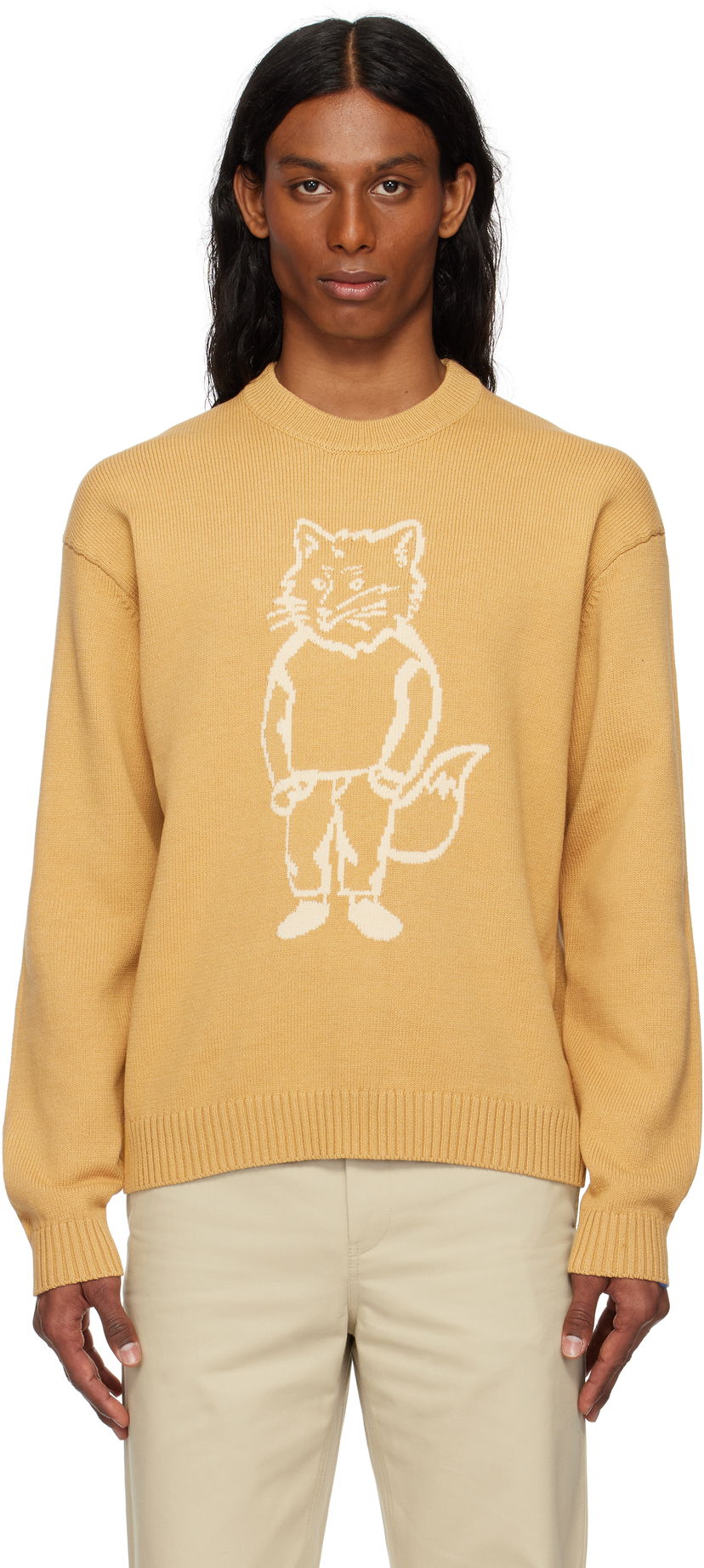Pleteni pulover MAISON KITSUNÉ Maison Kitsuné Dressed Fox Intarsia Sweater Rumena | OM00802KT1030